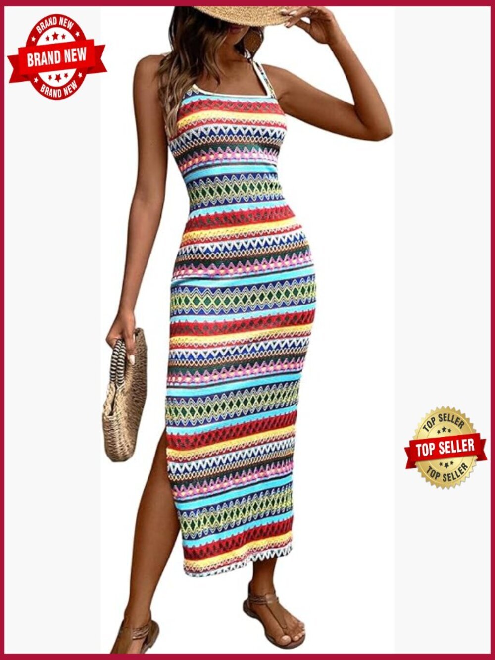 Sleeveless Square Neck Maxi Tank Dress with Side Slit